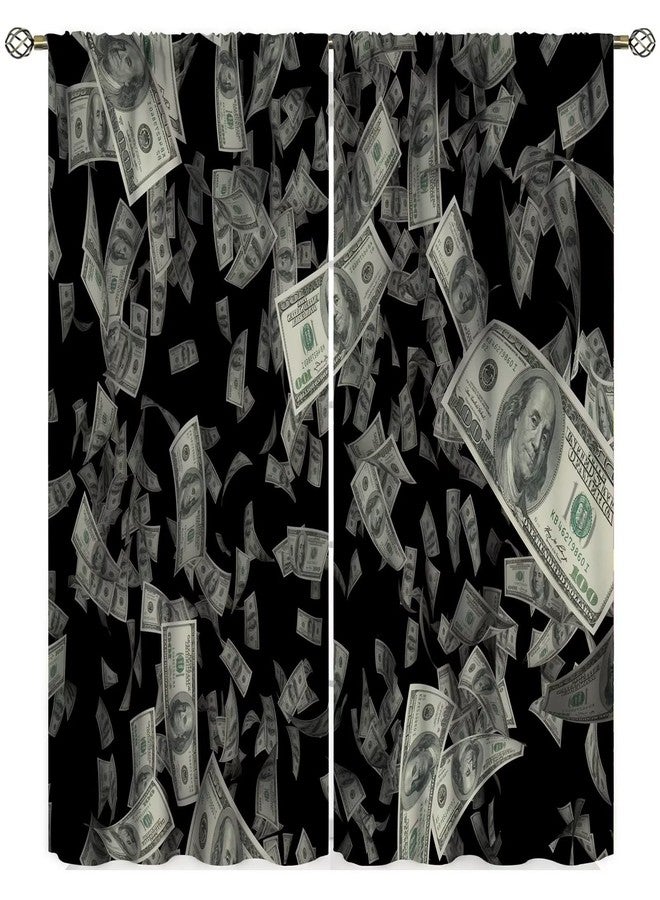 ستائر SXXLDNG بتصميم نقود، ديكور مرح مستوحى من فئة 100 دولار أمريكي، ستائر نوافذ لغرفة المعيشة أو غرفة النوم، طقم من قطعتين، مقاس 55 × 63 بوصة - Image 1